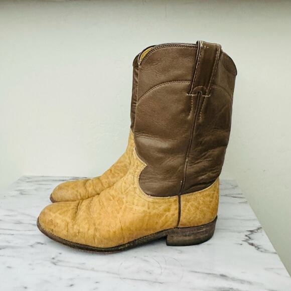 Justin Tan And Brown Leather Cowboy Boots Men’s Size 7 - Picture 1 of 10